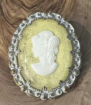 Vintage West Germany Signed Yellow White Cameo Art Brooch Pin